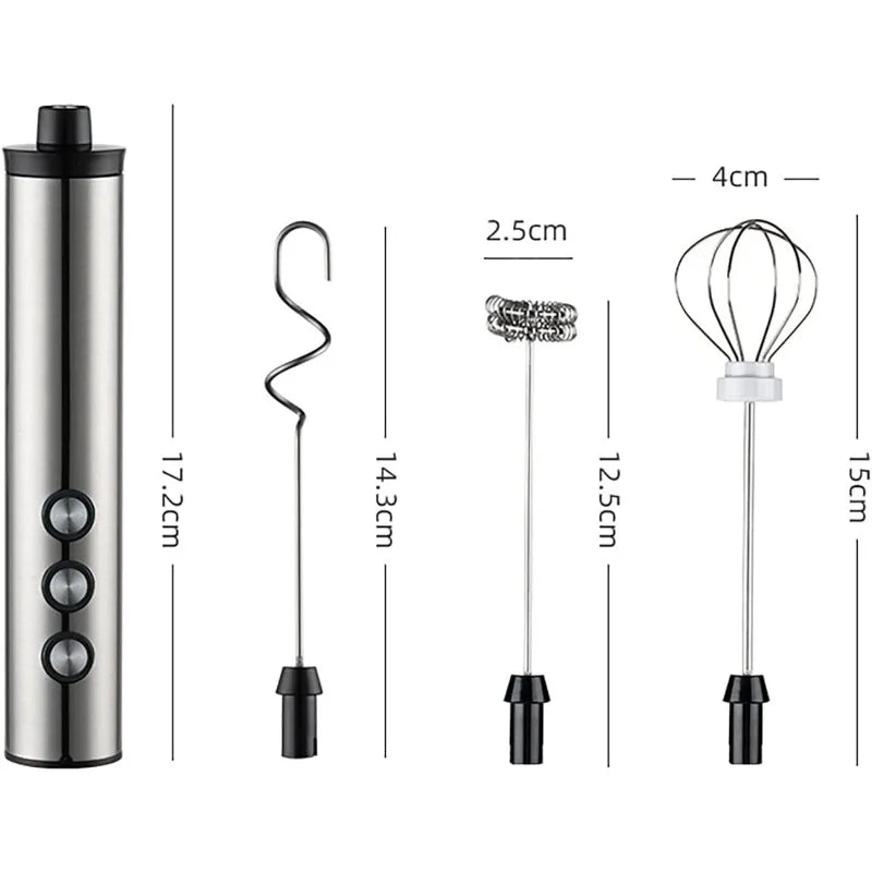 3 in 1 Electric Handheld Milk Frother 3 Adjustable Speeds Mini Hand Mixer Detachable Stainless Steel Whisk Home Kitchen Use Tool
