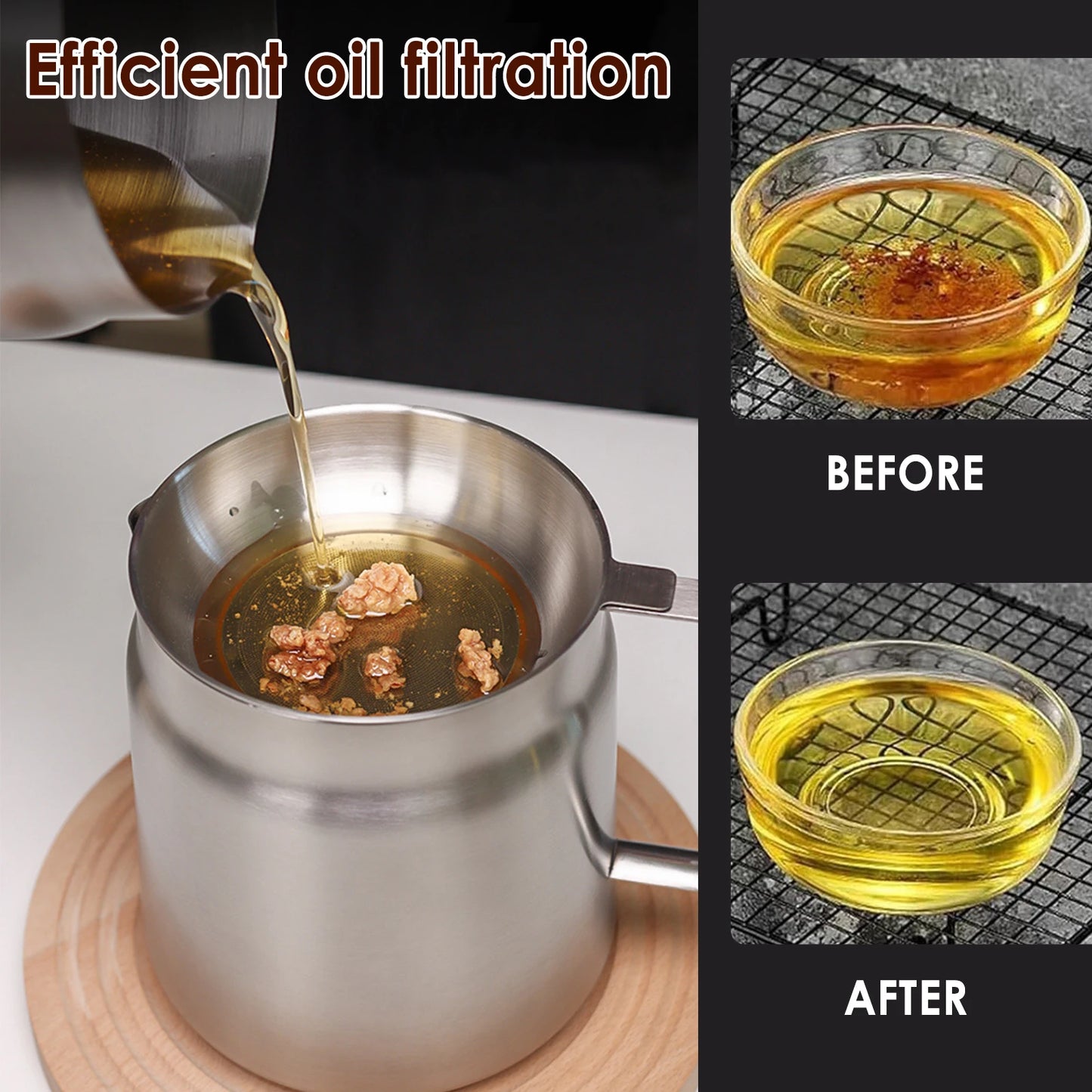 Kitchenley 2L Oil Filter Pot – Stainless Steel with Fine Mesh Strainer & Fry Basket