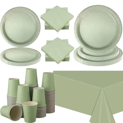 Solid Color Sage Green Party Theme Party Supplies Tablecloths Paper Towels Paper Cups Sage Green Baby Shower Supplies