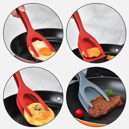 Egg Flipper Spatula 2 in 1 Grip and Flip Spatula Tongs Silicone Egg Flipper Tool Fish French Toast Tongs Non-Stick Cooking