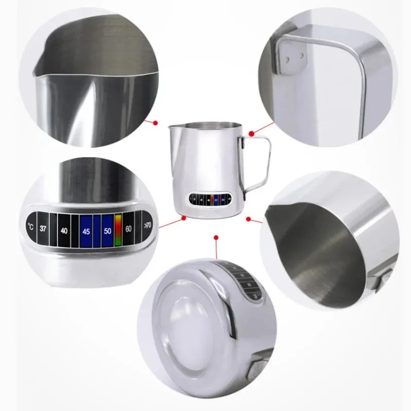 350mL Stainless Steel Milk Frothing Pitcher Temperature Display Milk Frother Pitcher Jug Cup for Latte Art Barista Kitchen