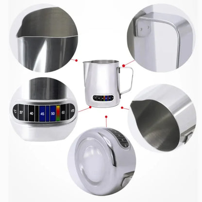 350mL Stainless Steel Milk Frothing Pitcher Temperature Display Milk Frother Pitcher Jug Cup for Latte Art Barista Kitchen