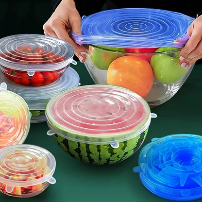 6pcs silicone lid universal fresh-keeping cover round rectangular sealed bowl lid leftover refrigerator cling film set mold