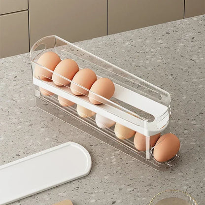 Bilayer Fridge Egg Storage Box Automatic Rolling Eggs Holder Rack Ladder Style Refrigerator Eggs Dispenser Egg Organizer Holder