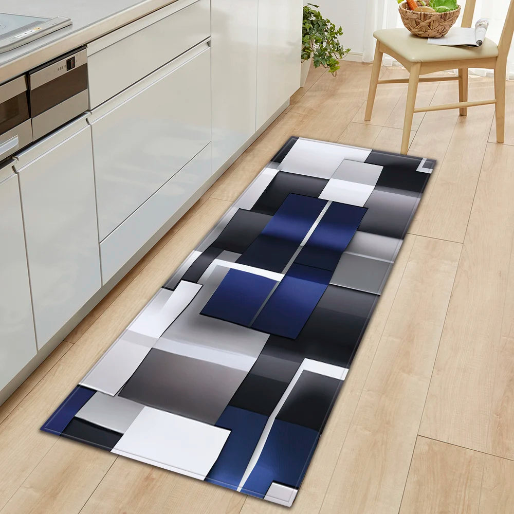 Plaid Kitchen Mat Home Living Room Balcony Bedroom Floor Decoration 3D Carpet House Hallway Entrance Door Bath Non-Slip Foot Rug