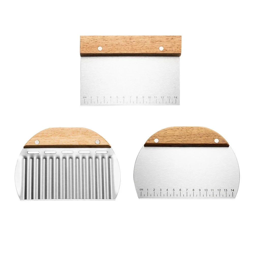 Stainless Steel Pastry Cutter & Dough Scraper with Scale – Noodle Knife & Cake Scraper Baking Tool (1/3 Pcs)