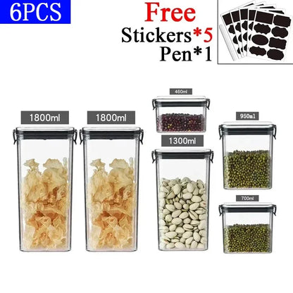 460/700/950/1300/1800ml Thick Sealed Storage Tank Transparent Square Dried Fruit Storage Box Kitchen Grain Storage Jar Container