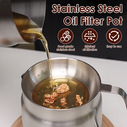 Kitchenley 2L Oil Filter Pot – Stainless Steel with Fine Mesh Strainer & Fry Basket
