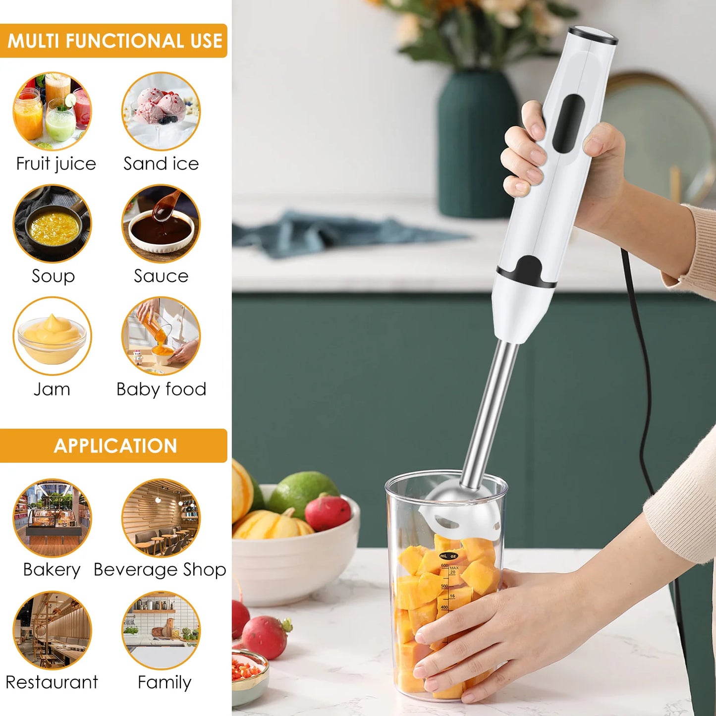 Immersion Blender Household Handheld Immersion Blender Multifunctional Electric Stick Blender for Soup Smoothie Sauce Juice