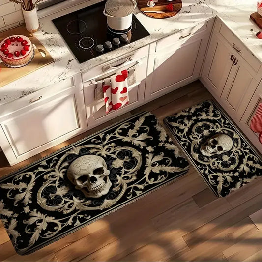 VIKAMA 1/2 pcs Skull Head Door Mat Comfortable Soft Warm Noise Reduction Kitchen Carpet Bathroom Toilet Floor Mat Home Decor