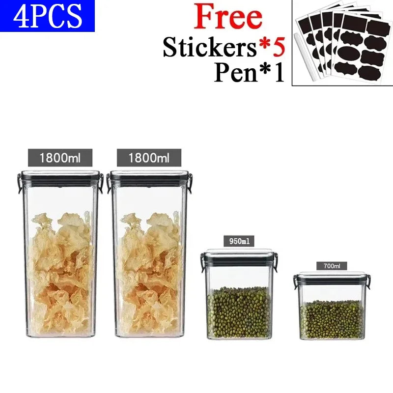 460/700/950/1300/1800ml Thick Sealed Storage Tank Transparent Square Dried Fruit Storage Box Kitchen Grain Storage Jar Container
