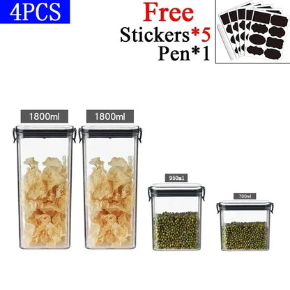 460/700/950/1300/1800ml Thick Sealed Storage Tank Transparent Square Dried Fruit Storage Box Kitchen Grain Storage Jar Container