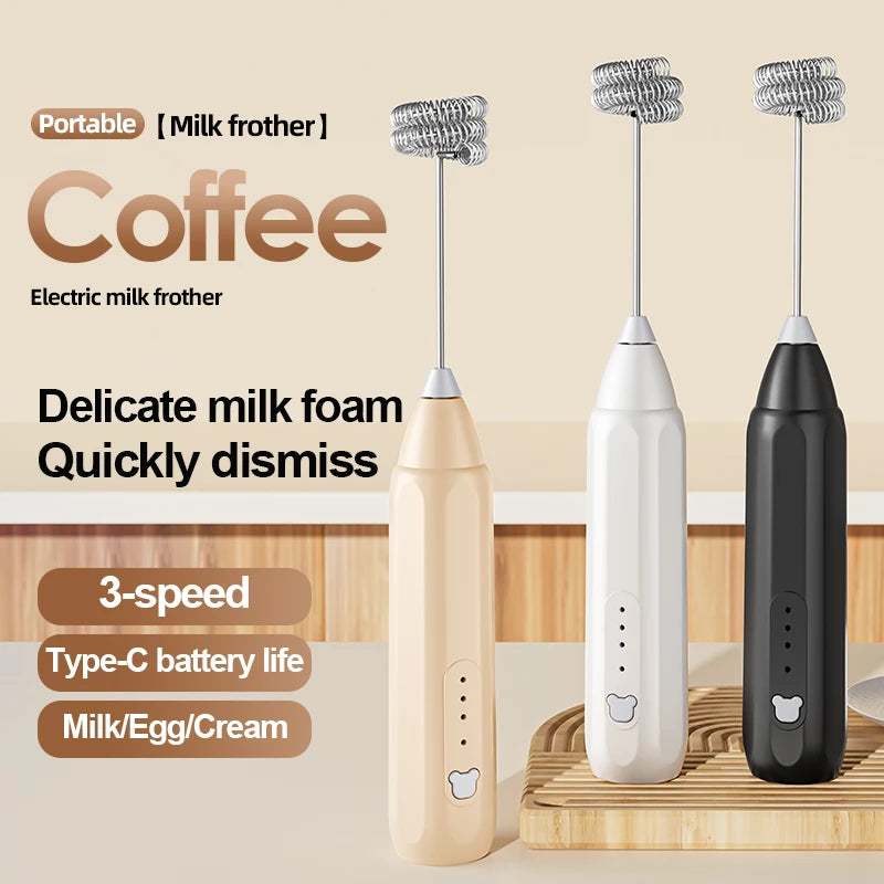 MINI Coffee Frother USB Rechargeable 3 Speeds Foam Maker Coffee Milk Mixer Electric Handle Blender Egg Beater Hot Cooking Tools