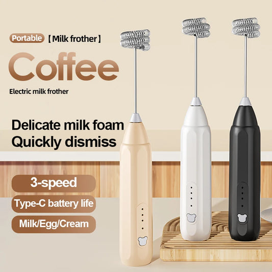 MINI Coffee Frother USB Rechargeable 3 Speeds Foam Maker Coffee Milk Mixer Electric Handle Blender Egg Beater Hot Cooking Tools