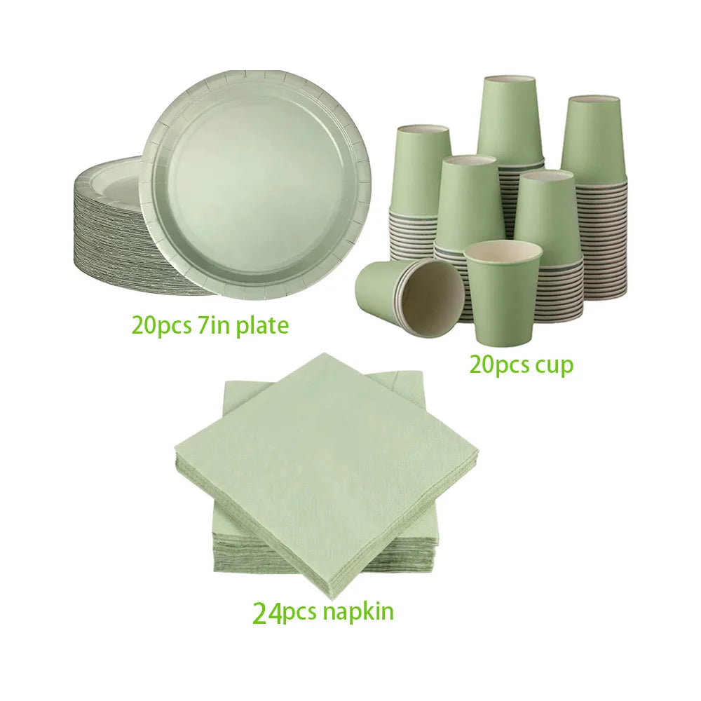 Solid Color Sage Green Party Theme Party Supplies Tablecloths Paper Towels Paper Cups Sage Green Baby Shower Supplies