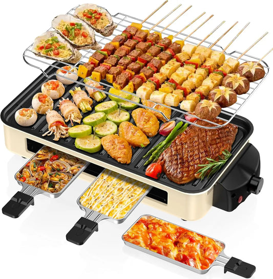 Smokeless Indoor Electric Grill with Removable Plates, Adjustable Temperature for Versatile Cooking