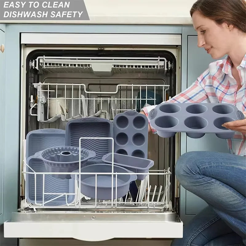 Silicone Fluted Cake Pans Non-Stick Kitchen Oven Baking Pans Easy Release Oven Cake Molds with Muffin Pan Donut Pan Loaf Pan