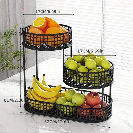 Stainless steel multi-layer fruit basket, round metal storage box, elegant display rack for living room, kitchen, dining table