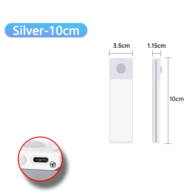 LED Cabinet Light Type C Rechargeable Motion Sensor Night Lights for Kitchen Wardrobe Cabinet Lighting 10cm/20cm/30cm/40cm/50cm