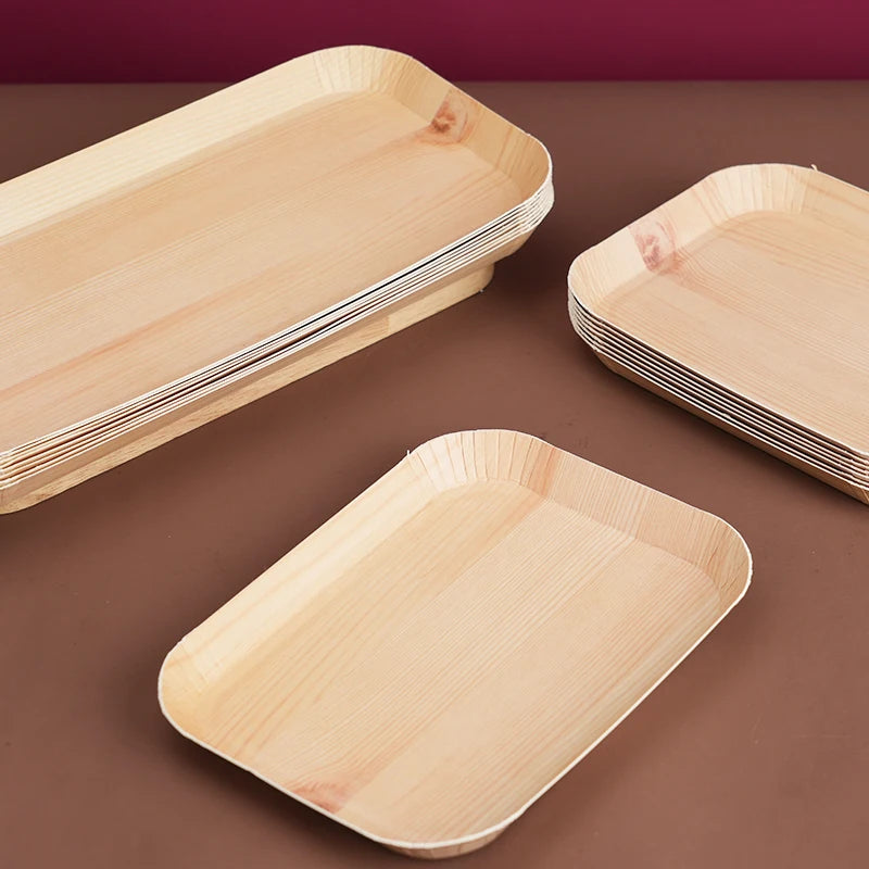 10/20pcs Disposable Rectangle Wood Plates Paper Tray Tableware Desserts Bread Salad Dinner Party Table Accessorie Container