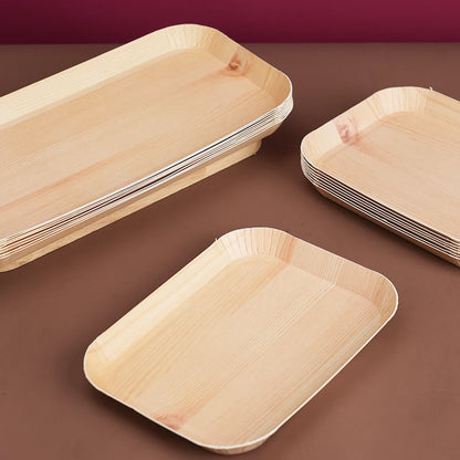 10/20pcs Disposable Rectangle Wood Plates Paper Tray Tableware Desserts Bread Salad Dinner Party Table Accessorie Container