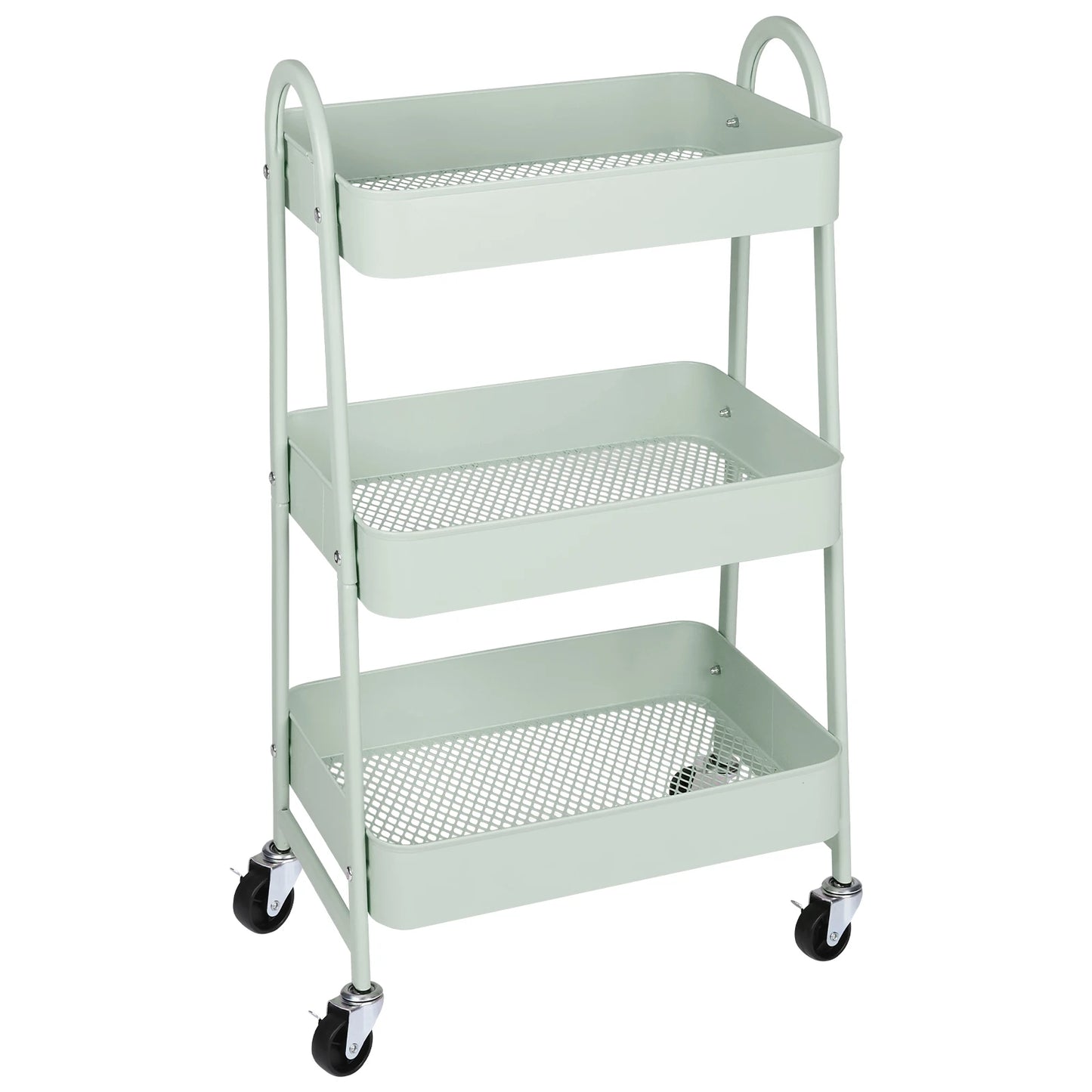 JHK 3-Tier Metal Kitchen Storage Cart with Lockable Wheels – Mobile Rolling Shelving Unit Organizer