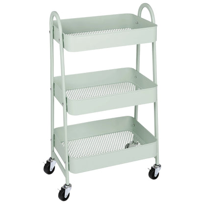 JHK 3-Tier Metal Kitchen Storage Cart with Lockable Wheels – Mobile Rolling Shelving Unit Organizer