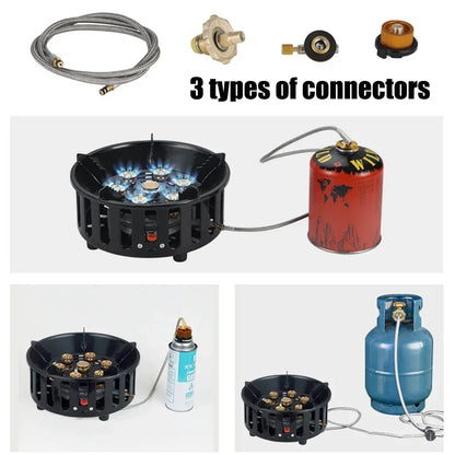 19800W 7-Core Camping Stove High-Power Gase Burner Windproof Stove Electronic ignition Outdoor Stoves Hiking Camping