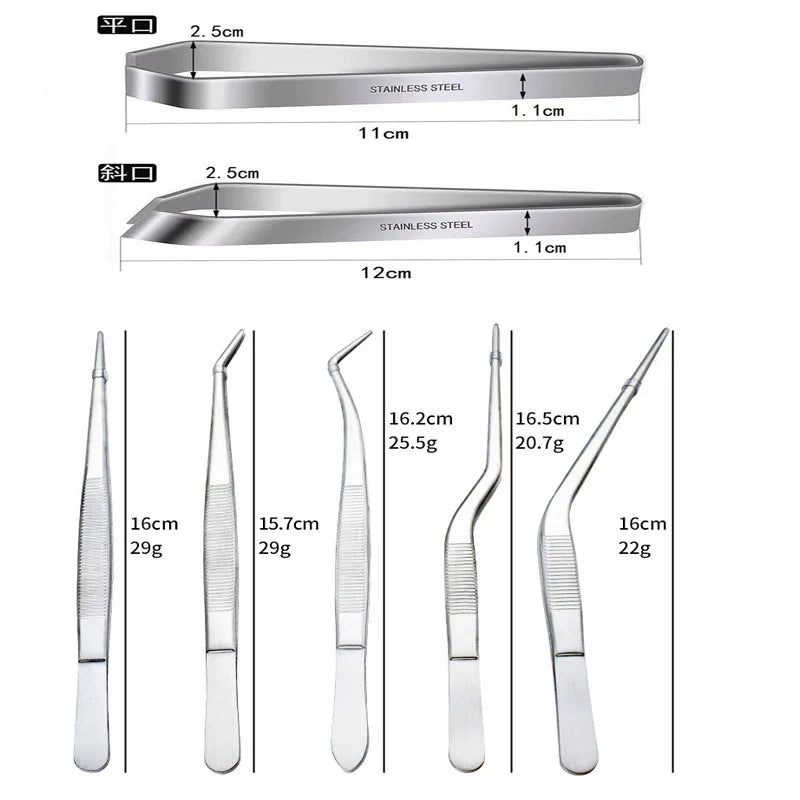 Kitchenley 7-Piece Stainless Steel Fish Bone Tweezers Set – Flat & Angled Serrated Tip Seafood Tweezers