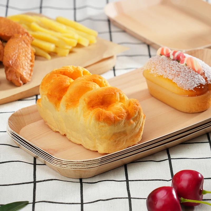 10/20pcs Disposable Rectangle Wood Plates Paper Tray Tableware Desserts Bread Salad Dinner Party Table Accessorie Container