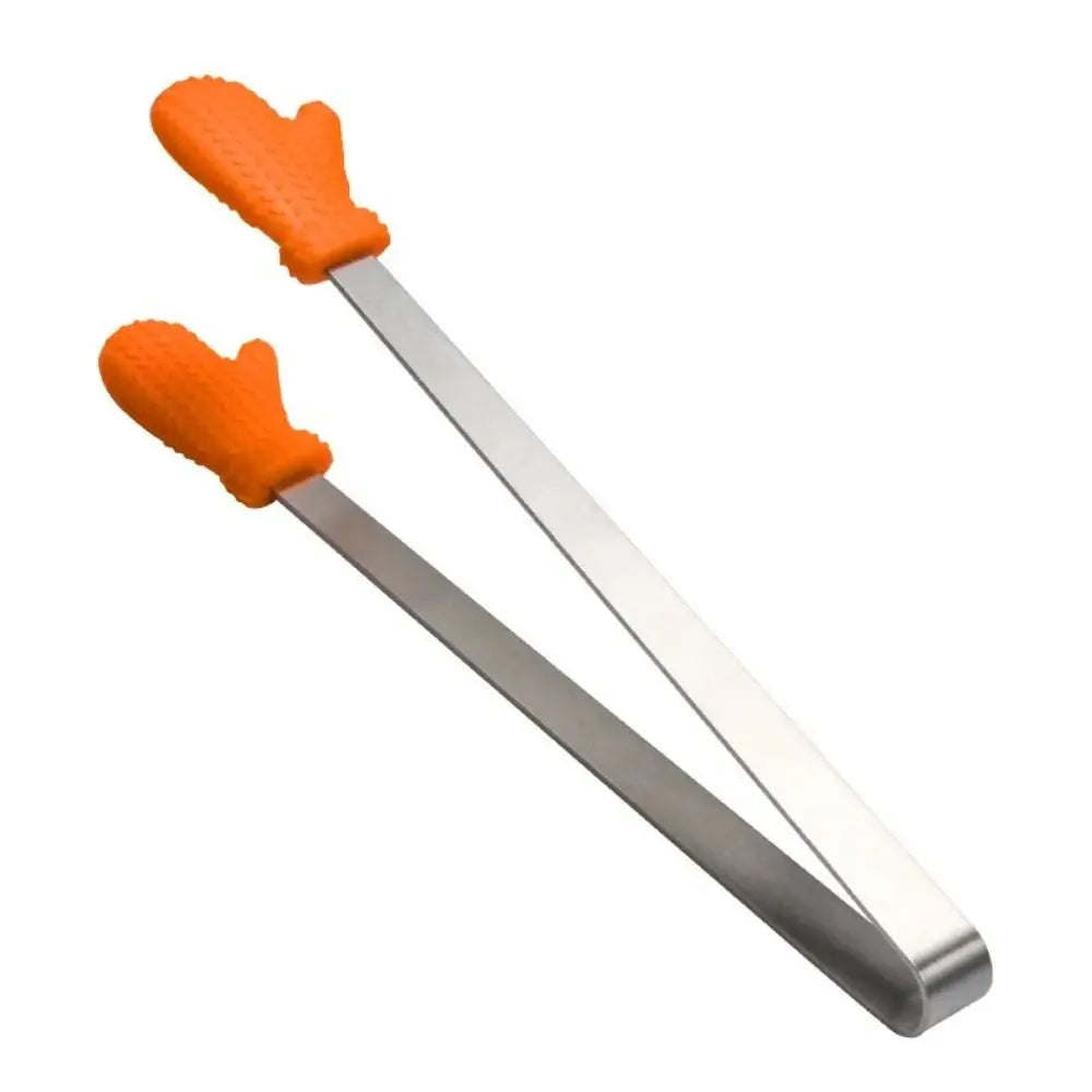 Creative Silicone Stainless Steel Mini Snack Food Tongs Non-slip Handles BBQ Bread Ice Cube Clip Kitchen Accessories BBQ