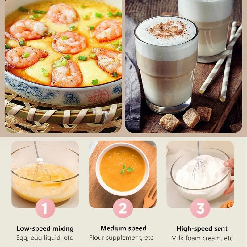 3 in 1 Electric Handheld Milk Frother 3 Adjustable Speeds Mini Hand Mixer Detachable Stainless Steel Whisk Home Kitchen Use Tool