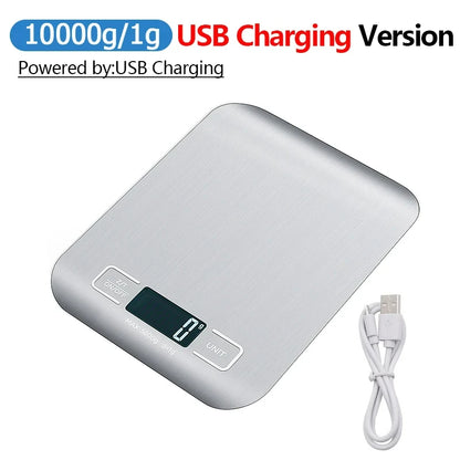 5kg/10kg Rechargeable Kitchen Scale LCD Display Stainless Steel Electronic Scales Home Jewelry Food Snacks Weighing Baking Tools