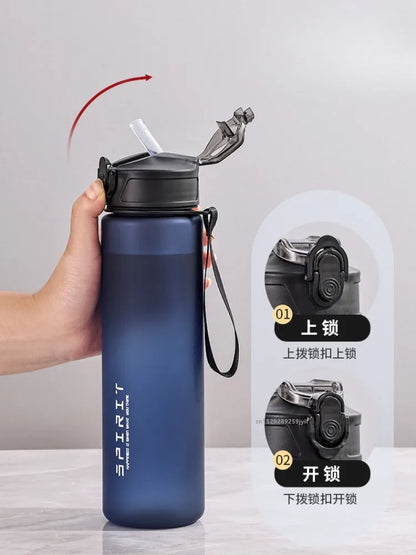 750ml Water Bottle with Straw Time Marker Large Capacity Motivational Plastic Leakproof Water Jug for Gym Travel Outdoor Sports