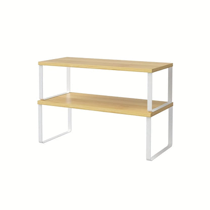 Stackable Expandable Kitchen Counter Shelves & Spice Rack – Cabinet Organizer Set of 2