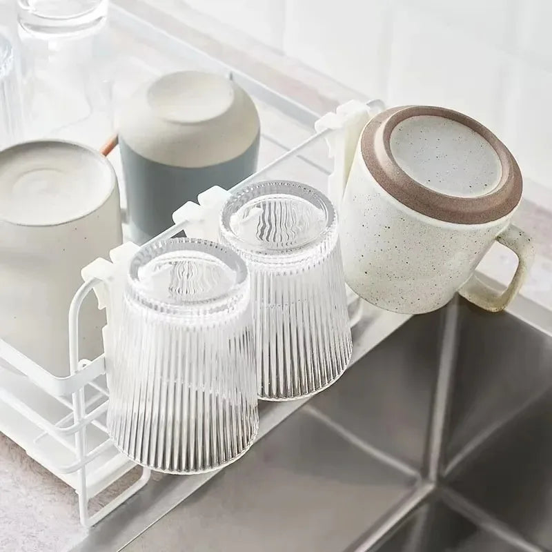Cup Holder Sink Dish Rack Adjustable Length Plastic Kitchen Organizer Cup Mug Bottle Drying Drainer for Kitchen Bathroom Space S