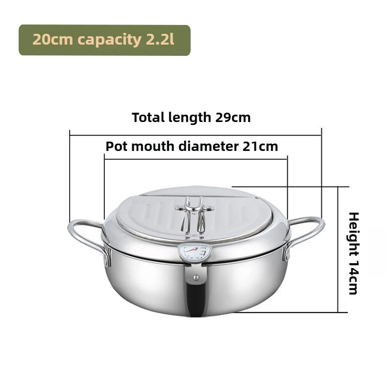 Deep Frying Pot with Thermometer & Drainer Rack – Stainless Steel - Kitchenley