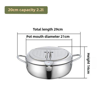 Deep Frying Pot with Thermometer & Drainer Rack – Stainless Steel - Kitchenley