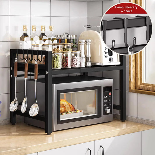 Expandable Microwave Shelf Organizer – Moisture & Rust-Proof Countertop Tableware Storage (42–64cm)