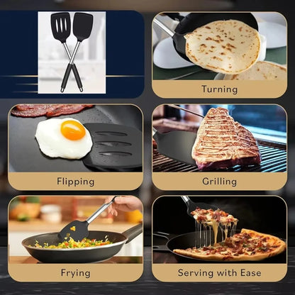 2PCS Silicone Spatula Set Heat Resistant Non-Scratch Kitchen Utensils Dishwasher Safe for Baking Frying Steak Cooking Essentials