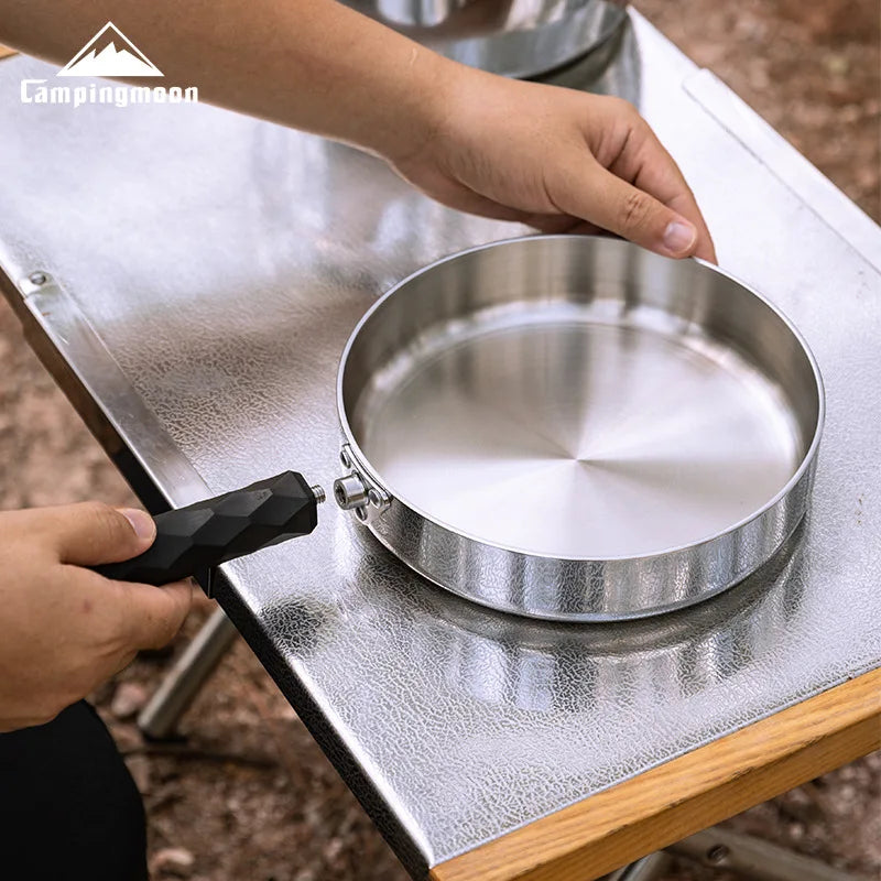 CAMPINGMOON CC-19 Portable Deep Frying Pan – Three-Layer Steel Camping Pan with Detachable Handle