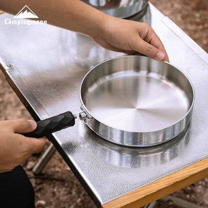 CAMPINGMOON CC-19 Portable Deep Frying Pan – Three-Layer Steel Camping Pan with Detachable Handle