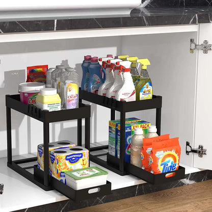 Double-tier sink-mounted storage rack, kitchen cabinet shelving unit, multi-purpose bathroom storage basket.