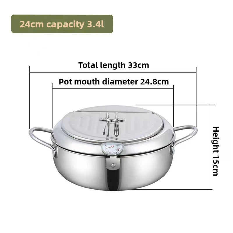 Deep Frying Pot with Thermometer & Drainer Rack – Stainless Steel - Kitchenley