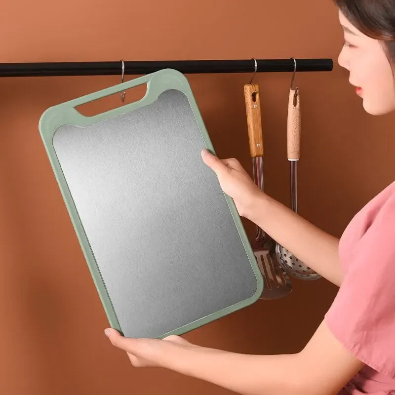 1PC Stainless Steel Plastic Double-sided Multifunctional Cutting Board for Cutting Vegetables, Meat, and Fruits.