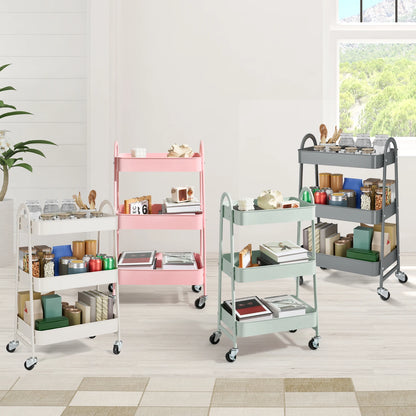 JHK 3-Tier Metal Kitchen Storage Cart with Lockable Wheels – Mobile Rolling Shelving Unit Organizer