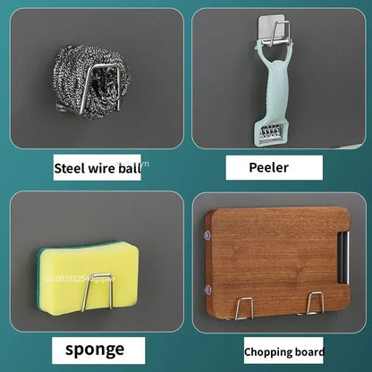 Kitchen Stainless Steel Sink Sponges Holder Self Adhesive Drain Drying Rack Kitchen Wall Hooks Accessories Storage Organizer