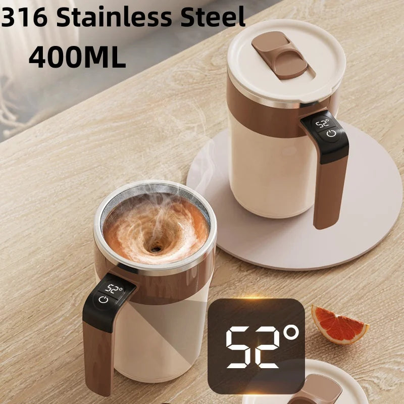 400ML Mixing Cup LED Temperature Display Coffee Cup 316 Stainless Steel Magnetic rotating stirring Milk Coffee Self Stirring Mug