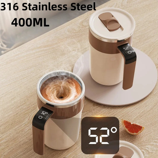 400ML Mixing Cup LED Temperature Display Coffee Cup 316 Stainless Steel Magnetic rotating stirring Milk Coffee Self Stirring Mug