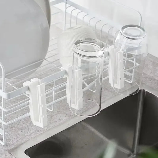 Cup Holder Sink Dish Rack Adjustable Length Plastic Kitchen Organizer Cup Mug Bottle Drying Drainer for Kitchen Bathroom Space S